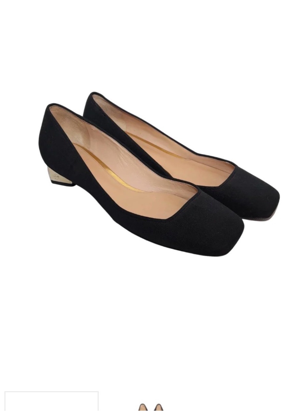 Tory Burch Black Square-Toe Low gold block Heel